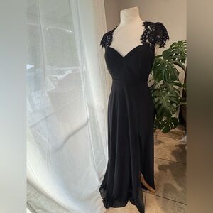 Lulus‎ Black Lace Cap-Sleeve Sweetheart Maxi Dress NWT
